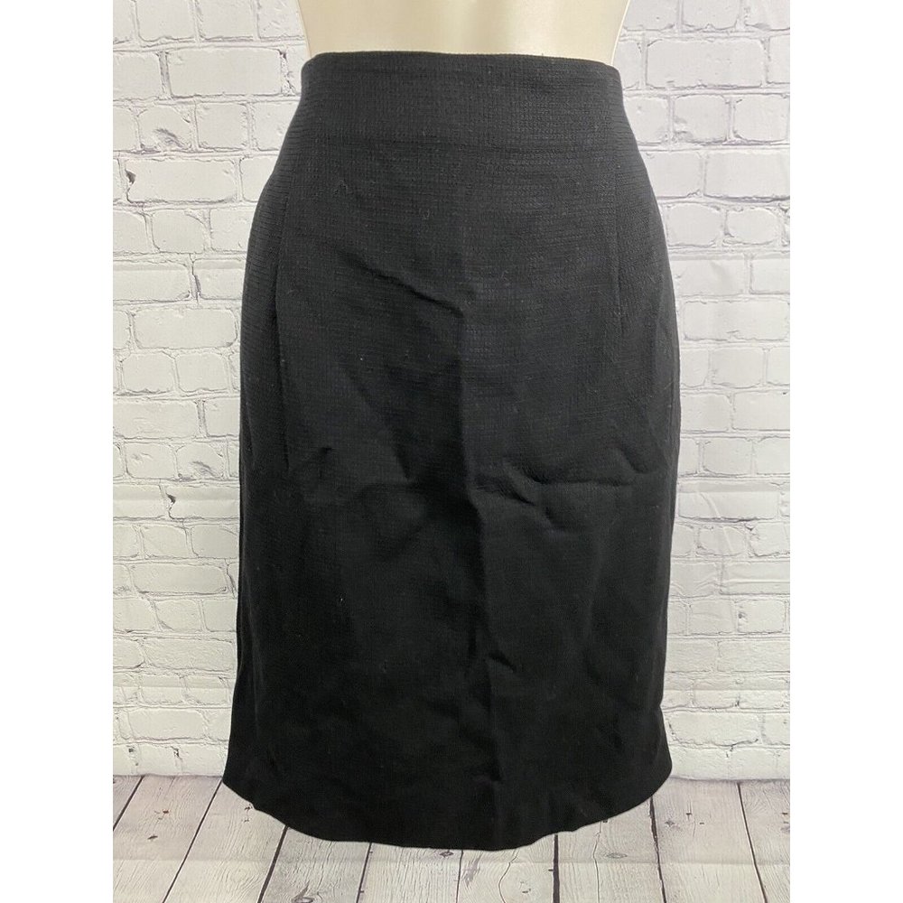 VTG Ann Taylor Black 100% Wool Back Zip Pleated Pencil Skirt 10P